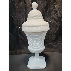 LE Smith White Milk Glass Hobnail Apothecary Jar Urn